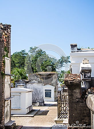 New Orleans, ancient cemetery, walk way between crypts and tombs Editorial Stock Photo