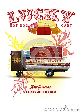 New Orleans Culture Collection Lucky Dog Hot Dog Cart Stock Photo