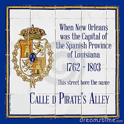 New Orleans French Quarter Historic Spanish Street Tile Sign Stock Photo