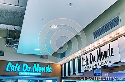 NEW ORLEANS - JANUARY 2016: Cafe du Monde entrance signs. Cafe d Editorial Stock Photo
