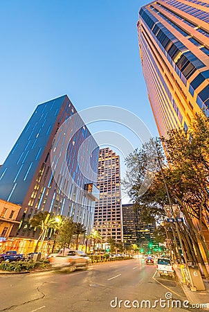 NEW ORLEANS - JANUARY 20, 2016: City streets on the evening. New Editorial Stock Photo