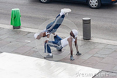 New Orleans, LA/USA - circa March 2009: Young male dancers perform a street dance at Jackson Square, French Quarter, New Orleans, Editorial Stock Photo