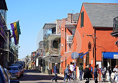 New Orleans, Louisiana, U.S.A - February 7, 2020 -The view of the stores and buildings on French Quarter area Editorial Stock Photo