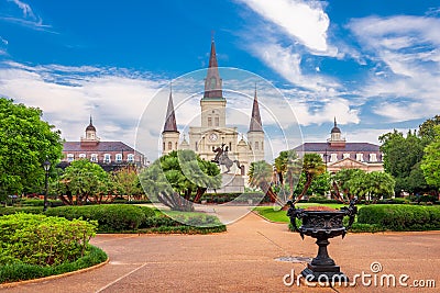 New Orleans, Louisiana, USA at Jackson Square and St. Louis Cathedral Stock Photo