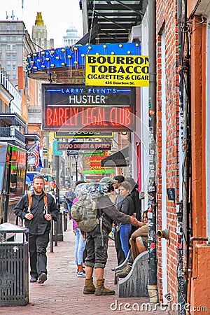 Pubs and bars with neon lights in the French Quarter, New Orleans Louisiana Editorial Stock Photo