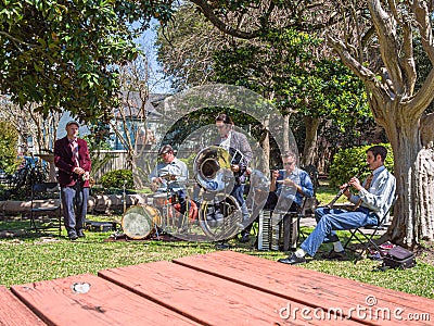Jazz musicians playing on St. Joseph`s Day in the Lower Garden District Editorial Stock Photo