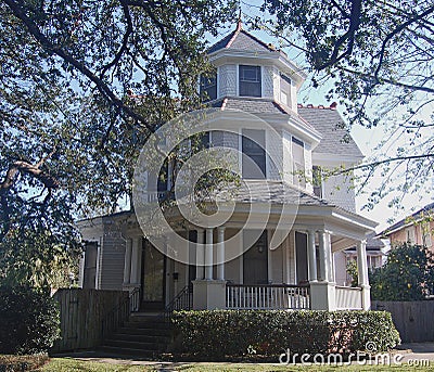 New Orleans three story house with Tower Editorial Stock Photo