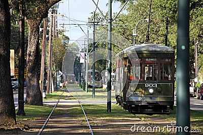 New Orleans Trolley Streetcar, Cable car on Canal Street Editorial Stock Photo