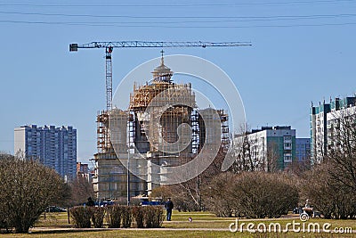 New orthodox churh under construction in Saint-Petersburg Stock Photo