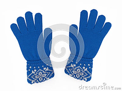 New Pair of Blue Knit Gloves Stock Photo