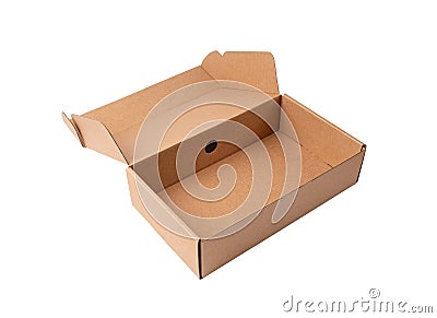 New Paper Box Isolated, Craft Paper Delivery Package, Carton Packaging, Cardboard Box on White Stock Photo