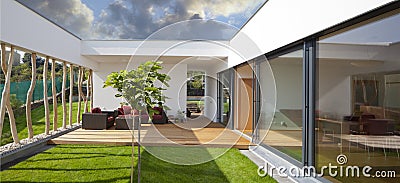 New peaceful, modern home with privat garden and terrace Stock Photo