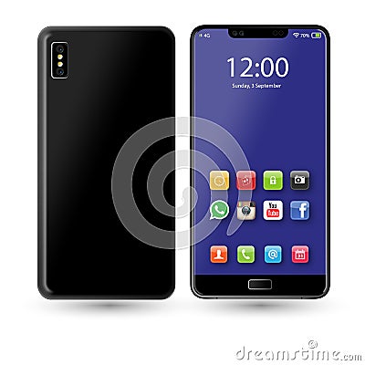 New phone front and black vector drawing eps10 format isolated on white background. Vector Illustration