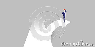 New Possibilities, Hope, Dreams - Business Achievements, Solutions Finding Concept - Man Standing on a Big Arrow Vector Illustration