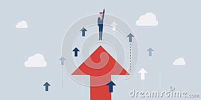 New Possibilities, Hope, Dreams - Business or Carreer Achievements Concept - Brave Businessman Flies Up High in the Sky Vector Illustration