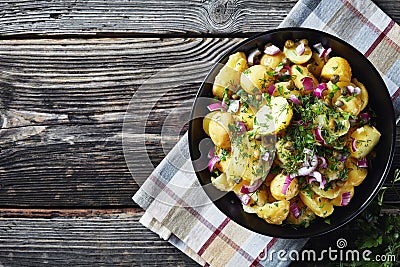 New potato salad with red onion, capers, greens Stock Photo