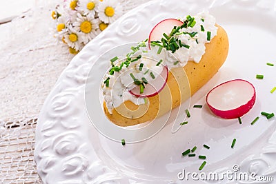 New potatoes with spring curd Stock Photo