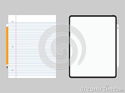 New powerful tablet pro new design advance technology compare with normal paper Vector Illustration