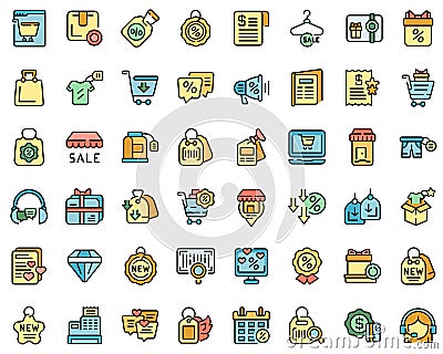 New price icons set line color vector Vector Illustration