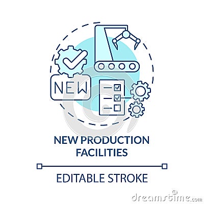 New production facilities blue concept icon Vector Illustration