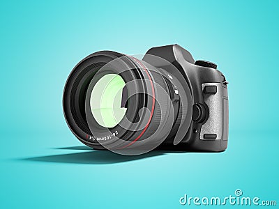 New professional zoom camera 3d render on blue background with shadow Stock Photo