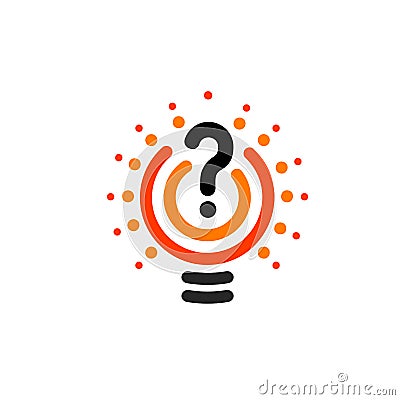 New question mark symbol, flat bright cartoon bulb. White and orange colors sign. Stylized vector lightbulb colorful Vector Illustration