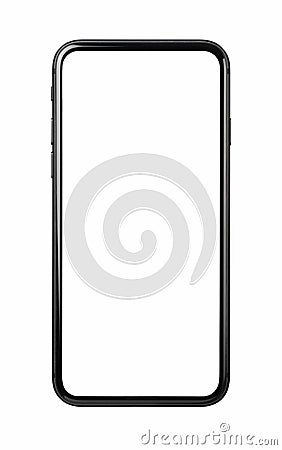 New realistic mobile phone smartphone mockup resembling iphon x with a white screen on a white background Stock Photo