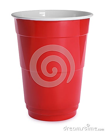 New red plastic cup on white background Stock Photo