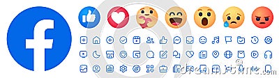 New redesign Facebook logo with updated icons and reactions, Facebook icon circle button. Vector Illustration