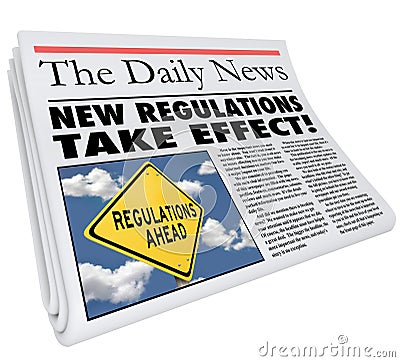 New Regulations Take Effect Newspaper Headline Information Stock Photo