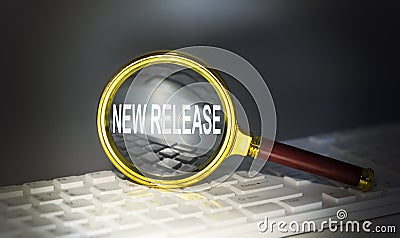 New Release word concept no magnifier on the keyboard Stock Photo