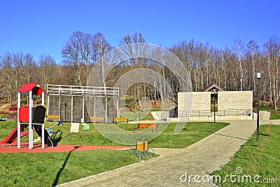 New modern resting park in Wapienne Spa, Low Beskids, Poland Stock Photo