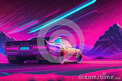 New Retrowave Purple Neon Background Design Art Generative AI Stock Photo