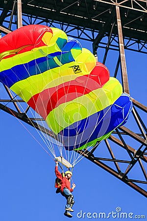 New River Gorge Bridge Colorful Base Jumper Editorial Stock Photo