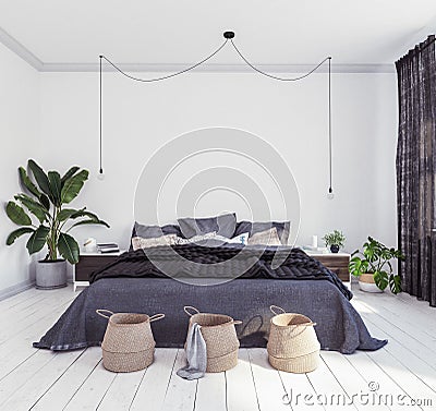 New Scandinavian boho style bedroom Stock Photo