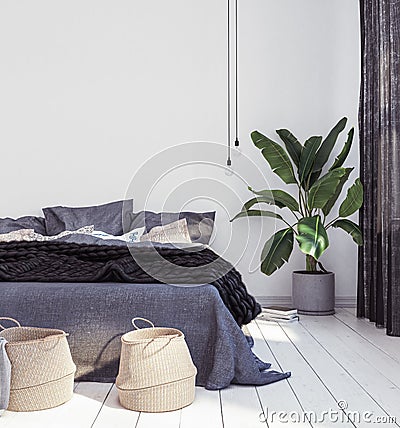 New Scandinavian boho style bedroom Stock Photo