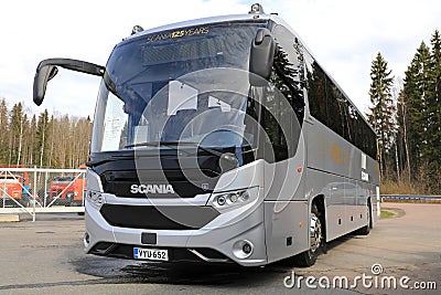 New Scania Interlink Bus on Asphalt Yard Editorial Stock Photo