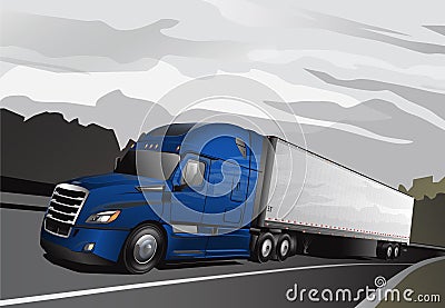 New Semi Truck_Full-Blue Stock Photo