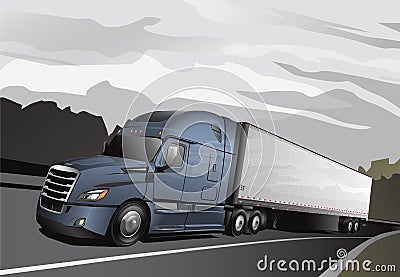 New Semi Truck_Full-LtBlue Stock Photo