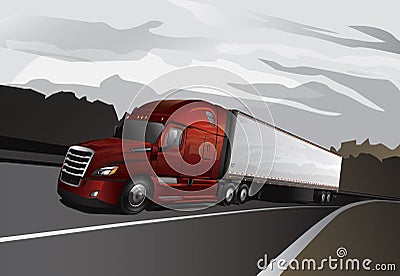 New Semi Truck with Tractor Trailer Vector Illustration