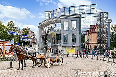 ZAKOPANE, POLAND - AUGUST 12, 2016: New shopping center by Krupowki street, the main city promenade Editorial Stock Photo