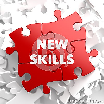 New Skills on Red Puzzle. Stock Photo