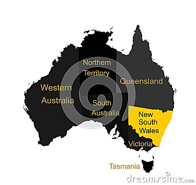 New South Wales map. Australian map vector silhouette illustration isolated on white. Vector Illustration