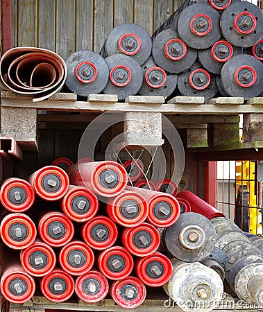 New spare parts conveyor belts Stock Photo