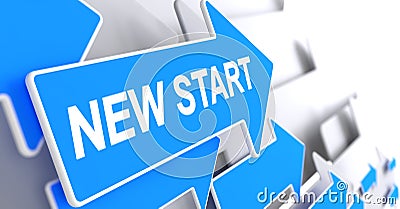 New Start - Message on the Blue Pointer. 3D. Stock Photo