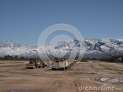 A New Subdivision under the Snow Covered Santa Catalina Mountains Editorial Stock Photo