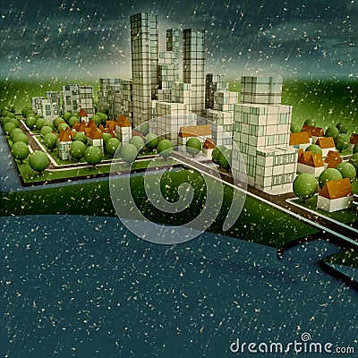 New sustainable city winter concept development Cartoon Illustration