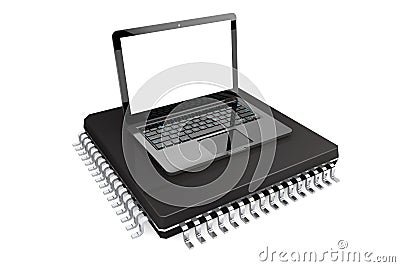 New Technology Concept. Modern Laptop over micro chip Stock Photo