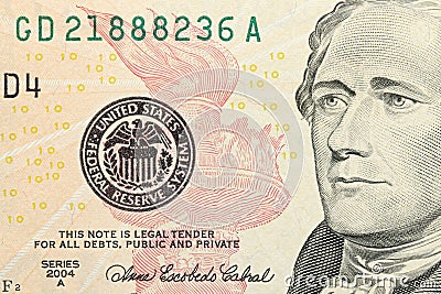 New ten dollar bill details Stock Photo