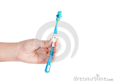 New tooth brush in hand isolated on white background. Stock Photo